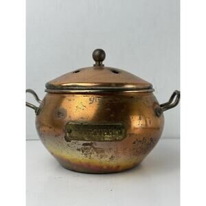 Vintage Copper 'Potpourri' Bowl Old Dutch With Lid & Brass Handles